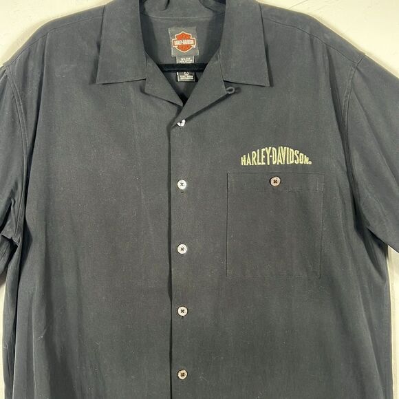 🔥🔥 Vintage HARLEY-DAVIDSON Hawaiian Silk SS Button Down Shirt Sz Lg - PERFECT - Picture 4 of 11